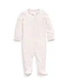 Polo Ralph Lauren Baby Girls Cotton Floral Trim Coverall In Delicate Pink
