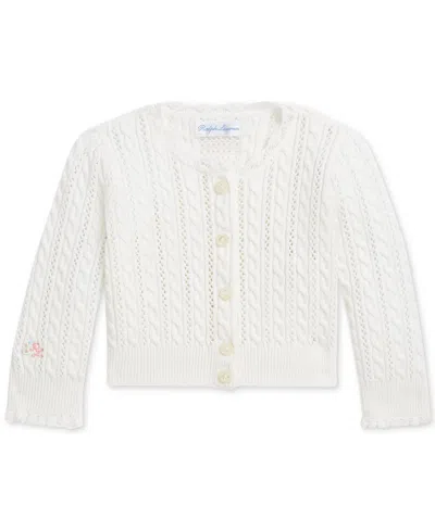 Polo Ralph Lauren Baby Girls Cotton Pointelle Cable-knit Cardigan In White