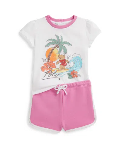 Polo Ralph Lauren Baby Girls' Crewneck T-shirt And Terry Shorts, 2-piece Set In Pink