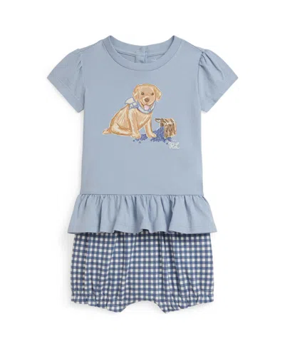 Polo Ralph Lauren Babies' Dog-print Gingham Shorts Set In Blue