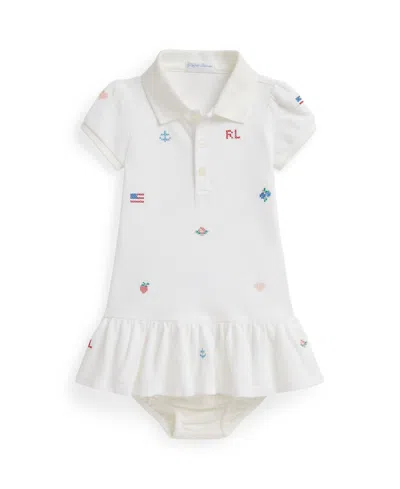 Polo Ralph Lauren Baby Girls' Embroidered Polo Dress And Bloomer, 2-piece Set In White
