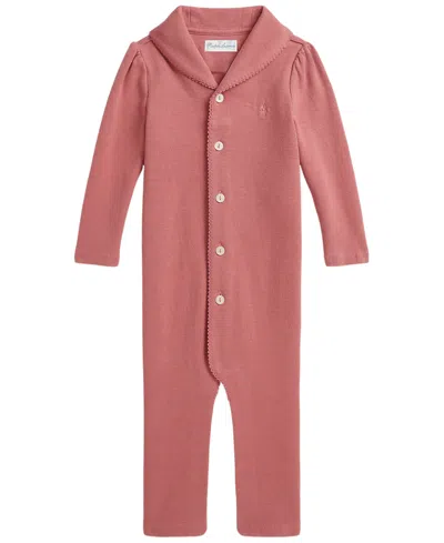 Polo Ralph Lauren Baby Girls' Estate Rib Shawl Collar Coverall In Red
