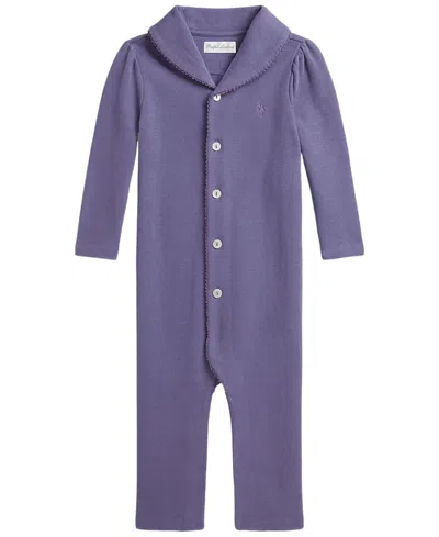 Polo Ralph Lauren Baby Girls' Estate Rib Shawl Collar Coverall In Blue