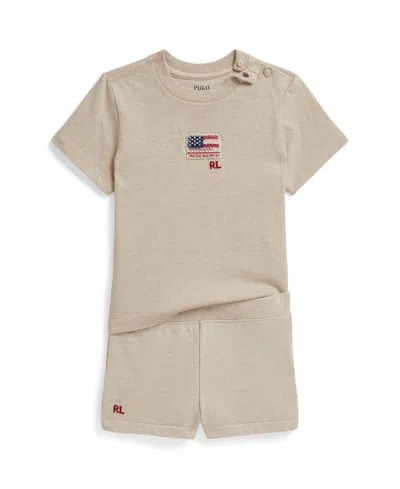 Polo Ralph Lauren Baby Girls' Flag Jersey T-shirt And French Terry Shorts, 2-piece Set In Neutral