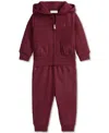 Polo Ralph Lauren Baby Girls Fleece Hoodie & Pant Set In Burgundy
