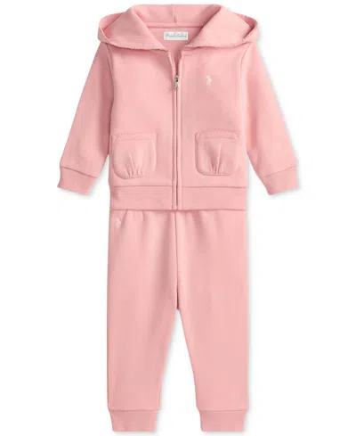 Polo Ralph Lauren Baby Girls Fleece Hoodie & Pant Set In Pink