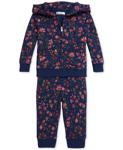 Polo Ralph Lauren Baby Girls Floral Fleece Hoodie & Pant Set In Blue
