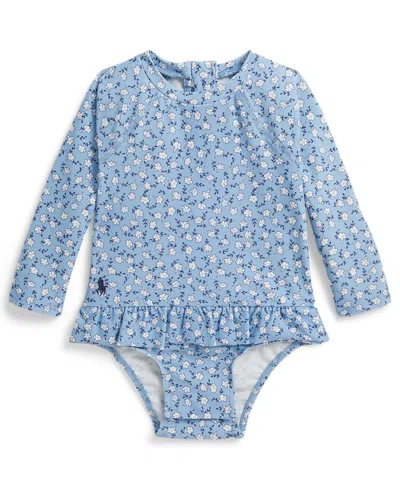 Polo Ralph Lauren Baby Girls' Floral Ruffled One-piece Rash Guard In Blue