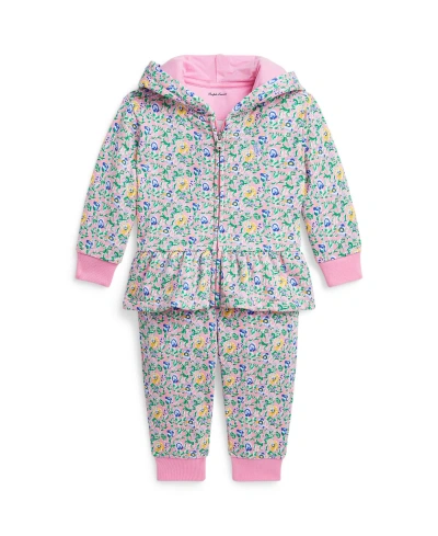 Polo Ralph Lauren Baby Girls Floral Terry Hoodie And Jogger Pants Set In Beneda Floral Pink,vista Blue
