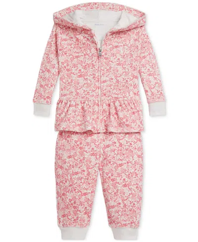 Polo Ralph Lauren Baby Girls Floral Velour Hoodie & Pant Set In Pink