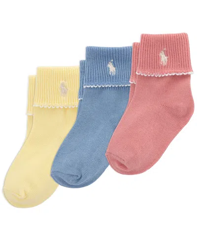 Polo Ralph Lauren Baby Girls' Fold Over Cuff Socks, 3-pack In Multi