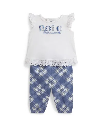 Polo Ralph Lauren Baby Girls' Logo Jersey Top & Plaid Pants, 2-piece Set In Multi