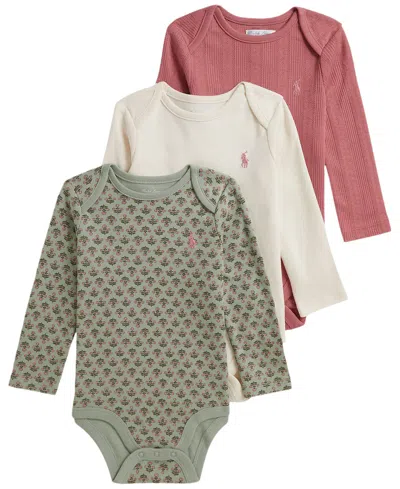 Polo Ralph Lauren Baby Girls' Long-sleeve Bodysuit, 3-pack In Multi