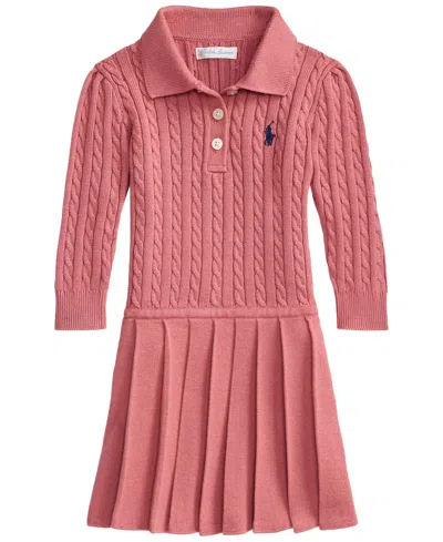 Polo Ralph Lauren Baby Girls' Long-sleeve Mini-cable Polo Sweater Dress In Brown