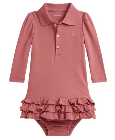 Polo Ralph Lauren Baby Girls' Long-sleeve Polo Dress And Bloomer, 2-piece Set In Pink