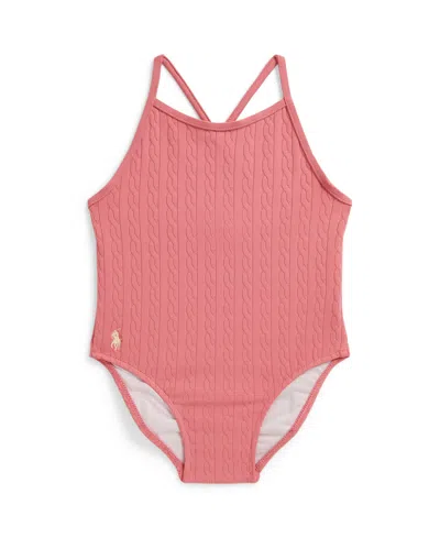 Polo Ralph Lauren Baby Girls' Mini-cable Jacquard One-piece Swimsuit In Pink