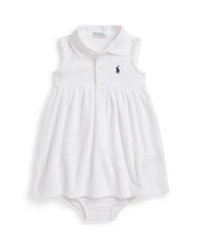 Polo Ralph Lauren Baby Girls' Mini-cable Short-sleeve Polo Dress And Bloomers, 2-piece Set In White