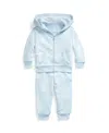 Polo Ralph Lauren Baby Girls Or Boys French Terry Hoodie And Pants Set In Blue