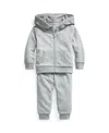 Polo Ralph Lauren Baby Girls Or Boys French Terry Hoodie And Pants Set In Light Grey Heather