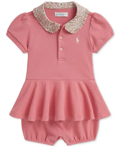 Polo Ralph Lauren Baby Girls Peplum Romper In Pink