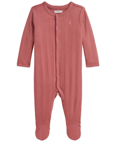 Polo Ralph Lauren Baby Girls' Pointelle Knit Cotton Footed Coverall In Brown