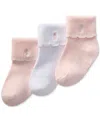 Polo Ralph Lauren Baby Girls Polo Baby Scallop Turn-cuff Socks, 3 Pack In Pink