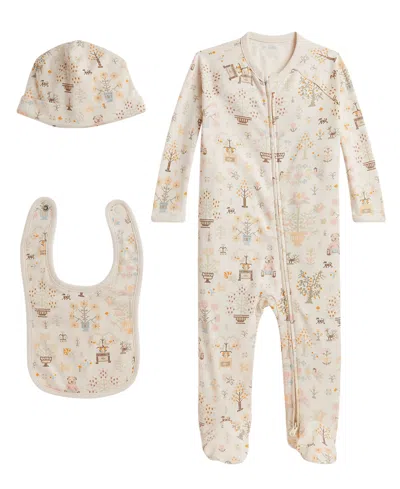 Polo Ralph Lauren Baby Girls' Polo Bear Cotton Full-sleeve One-piece, Bib And Beanie Hat, 3-piece Set
