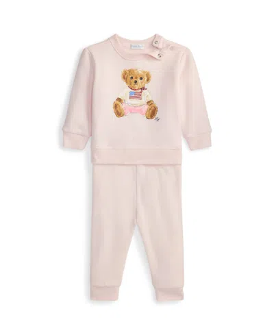 Polo Ralph Lauren Baby Girls' Polo Bear Fleece Sweatshirt And Pants, 2-piece Set In Pink
