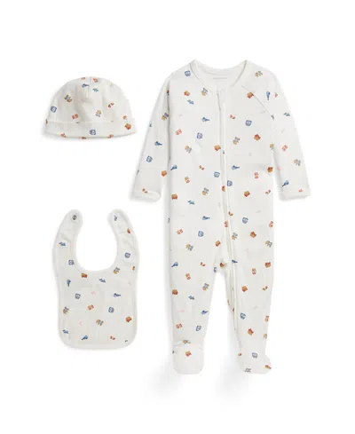 Polo Ralph Lauren Baby Girls' Polo Bear Footed Coverall, Beanie Hat And Bib, 3-piece Gift Set In Multi