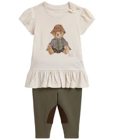 Polo Ralph Lauren Baby Girls' Polo Bear Jersey Peplum T-shirt And Leggings, 2-piece Set In Multi