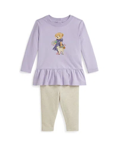 Polo Ralph Lauren Baby Girls Polo Bear Jersey Tee Legging Set In Multi