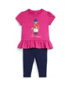Polo Ralph Lauren Baby Girls Polo Bear Top And Leggings, 2-piece Set In Pink