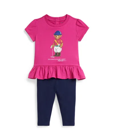 Polo Ralph Lauren Baby Girls Polo Bear Top And Leggings, 2-piece Set In Pink