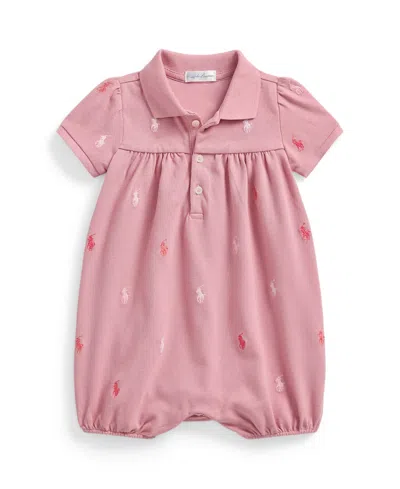 Polo Ralph Lauren Baby Girls Polo Pony Mesh Polo Bubble Shortall In Tickled Pink,multi