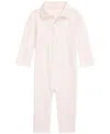 Polo Ralph Lauren Baby Girls Ribbed Polo Collar Coverall In Delicate Pink