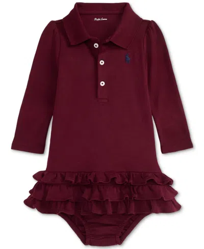 Polo Ralph Lauren Baby Girls Ruffled Polo Dress In Burgundy