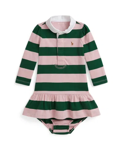 Polo Ralph Lauren Baby Girls Rugby Shirred Flounced Skirt Jersey Dress In Multi