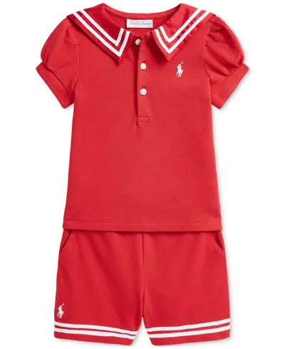 Polo Ralph Lauren Baby Girls Sailor Top & Short Set In Red