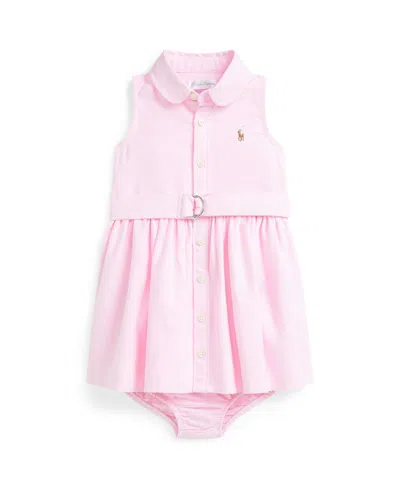 Polo Ralph Lauren Baby Girls' Sleeveless Oxford Shirtdress And Bloomer, 2-piece Set In Pink
