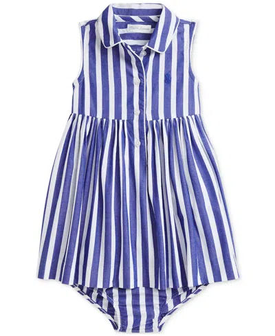 Polo Ralph Lauren Baby Girls Striped Cotton Poplin Shirtdress In Blue
