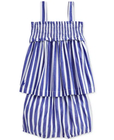 Polo Ralph Lauren Baby Girls Striped Cotton Poplin Top & Bloomer Set In Blue