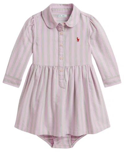 Polo Ralph Lauren Baby Girls' Striped Cotton Shirtdress And Bloomer In Pink