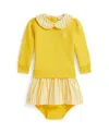 Polo Ralph Lauren Baby Girls Striped Loopback Fleece Dress And Bloomer In Yellow