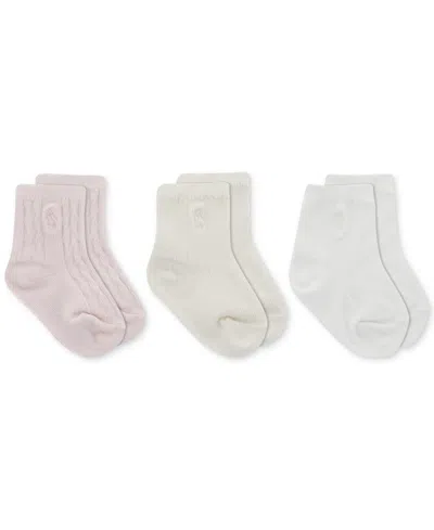 Polo Ralph Lauren Baby Girls Texture Crew Socks, 3 Pack In White