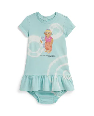Polo Ralph Lauren Baby Girls' Tie-dye Polo Bear Cotton Dress With Bloomer, 2-piece Set In Green