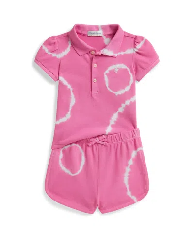 Polo Ralph Lauren Baby Girls' Tie-dye Stretch Mesh Polo Shirt And Shorts, 2-piece Set In Pink