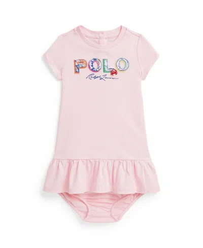 Polo Ralph Lauren Baby Girls Tropical-logo Cotton T Shirt Dress In Hint Of Pink