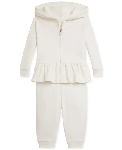 Polo Ralph Lauren Baby Girls Velour Hoodie & Jogger Pant Set In White