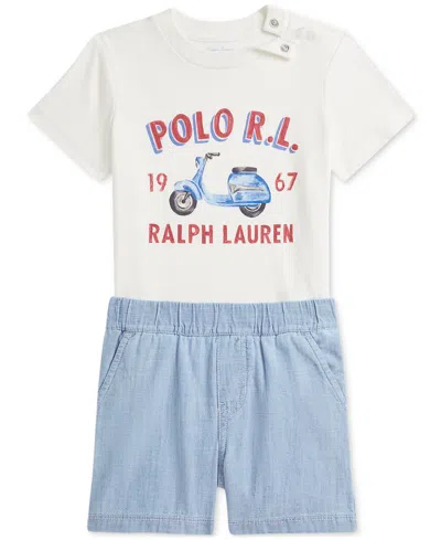 Polo Ralph Lauren Baby Boys Jersey Tee & Chambray Short Set In White