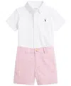Polo Ralph Lauren Baby Boys Oxford Shirt & Seersucker Shorts Set In White